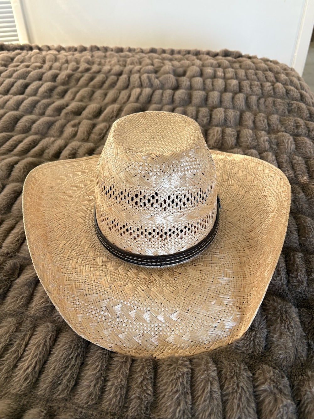 Ariat “Punchy” Natural Straw Western Hat with Brown Trim